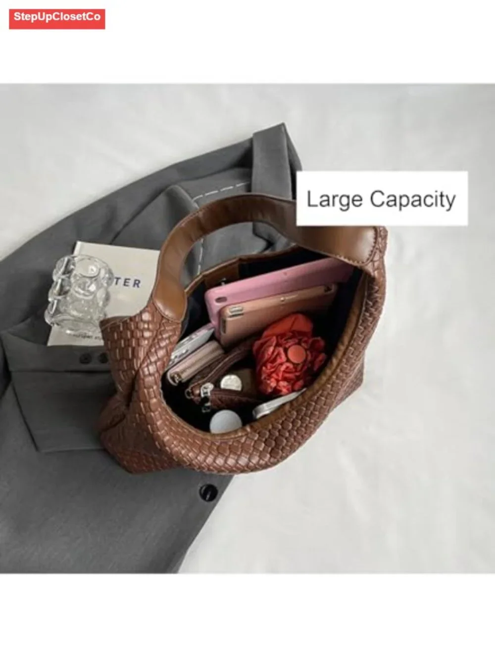 Woven Leather Hobo Tote Bag Large Capacity Top-handle Shoulder Crossbody